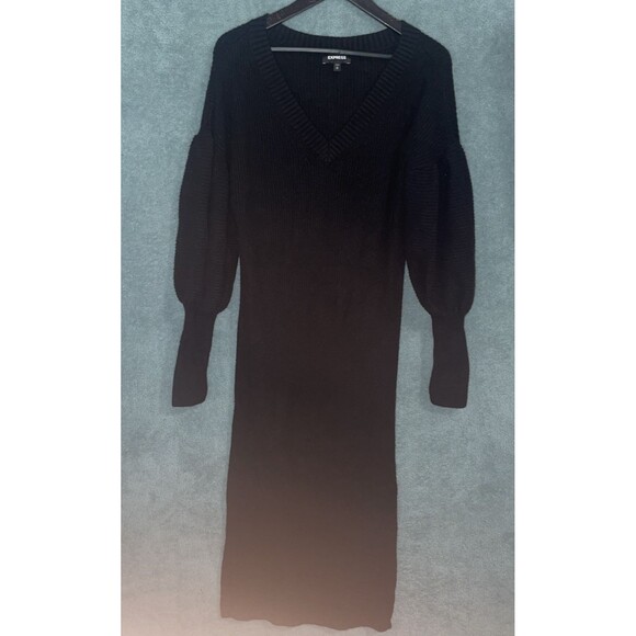 Express Dress Womens Medium Black Sweater Midi Ribbed Minimalist Timeless Fall - Picture 1 of 10